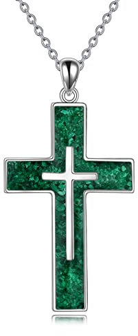 YFN Kreuz Halskette Sterling Silber Grünes Malachit Kreuz Anhänger Religiöser Schmuck Geschenke für Damen Herren Mädchen Jungen