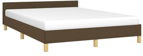 vidaXL Cadre de Lit avec Tête de Lit Sommier à Lattes Lit Rembourré Cadre à Lattes Lit Double Adulte Chambre Intérieur Marron Foncé 140 x 190 cm Tissu 347410