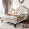 BTM Single Bed 90 * 190, Upholstered Bed with Slatted Frame and Headboard, Upholstered Bed with Height-adjustable Headboard, Velvet, Beige