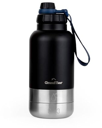 GrandTies Bouteille d'eau portable isotherme pour chien avec 2 distributeurs d'eau amovibles | Conteneur de voyage étanche pour nourriture pour chien | Accessoires pour promenade, randonnée, camping