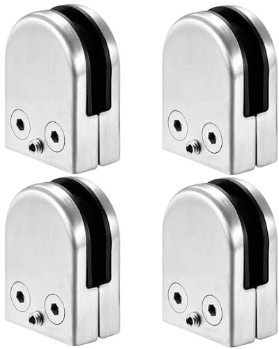 GmeDhc Reggimensola Vetro, 4 Pezzi 304 Morsetto per Vetro in Acciaio Inox, Morsetti Ferma Vetro per Vetro di Spessore 8-10MM, Morsetti Vetro per Corrimano Scale Balaustra