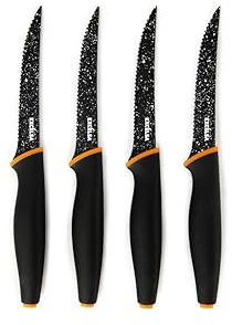 Excelsa Steak Set 4 Coltelli da Bistecca, Manico e Lama Nero, Acciaio INOX