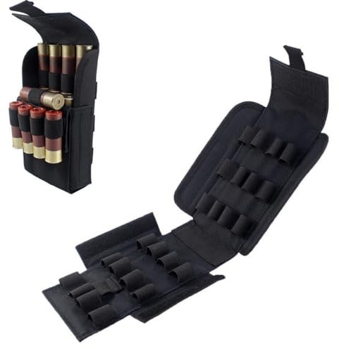 HOUSON 12GA Tactical Shotgun Shell-Halter, 25 Runde Munition Shells Magazin Aufbewahrungstaschen 12 Gauge Schrotpatrone Molle Magazintasche Schwarz