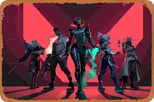 All characters from Valorant Poster Retro Metal Tin Sign Vintage Sign For Home Coffee Bars Pubs Shop Wall Trippy Decor 8x12 Inch