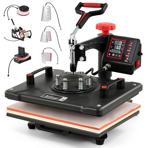 CREWORKS 12x15 Heat Press Machine, 8 in 1 360 Degree Swing Away Shirt Printing Machine with Digital Control, 30x38cm Multipurpose Shirt Press Machine with Dual Heating Tubes for Mug Hat Plate Cap