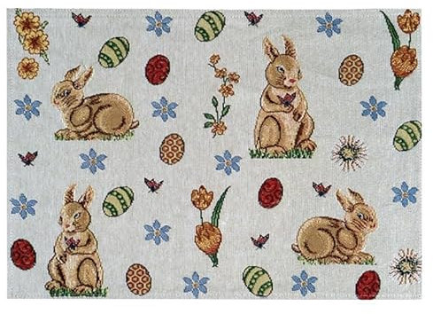 Raebel OHG 2er Set Tischset Mitteldecke Tischläufer Gobelin Ostern mit Hasen Verschiedene Motive Baumwollmischung (Ostermix)