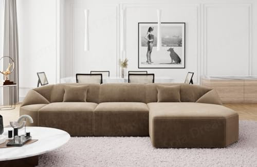 Ecksofa Cabrera L Form kurz Stoffsofa Sofa in Samt Designersofa Sun Velvet (Braun, Ottomane rechts)