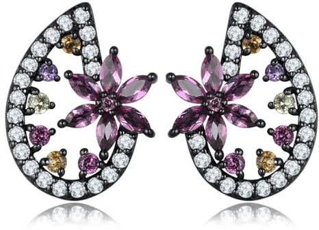 LP LOHASPIE Spezielle Rhodolith Granat Ohrstecker für Frauen Mädchen S925 Sterling Silber Peridot Citrin Amethyst Geburtsstein Schwarz überzogene einzigartige Ohrstecker Feiner Schmuck (Bunt)