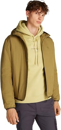 Calvin Klein Herren Windbreaker Jacke Hi-Neck mit Kapuze, Grün (Gothic Olive), XL