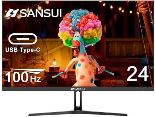 SANSUI 24 USB Type C Computer Monitor 100Hz Computer Monitor FHD 1080P HDMI FreeSync HDR Headphone Jack Ergonomic Tilt for Home Office