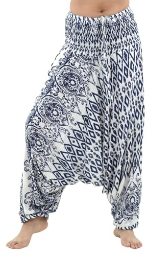 PANASIAM Aladinhose ISAN - Goa Hose, orientalische Haremshose, Sarouel-Hose, Lao Tribe Design - Unisex, Damen & Herren - 100% Viskose - Yoga, Festival
