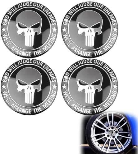 RXKFIGX 4 Stück Automobil Totenkopf Radkappenaufkleber Aufkleber Nabenkappen Abzeichen Felgendeckel Aufkleber für Dekoration von Automobilen Rad Kompatibel mit 56mm Radkappen