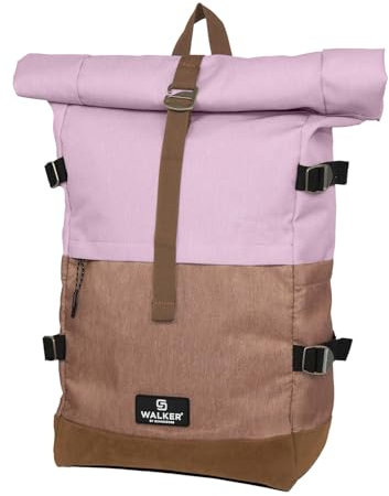 Walker 42156-322 - Lifestyle Rucksack Roll Up Two Mauve & Biscuit mit Hauptfach, Laptopfach, ergonomischen Schulterriemen und Kompressionsriemen, wasserabweisend, ca. 20-30 l Volumen