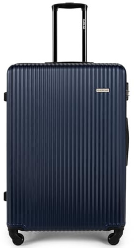 FASSLINE Reisekoffer Groß 76x51x29 cm 96l, aufgegebenes Gepäck, Hartschale aus ABS, Vier 360°-Spinner-Rollen, Zahlenschloss, Teleskopgriff, Größe XL, Hartschalen-Koffer Trolley Rollkoffer, Dunkelblau