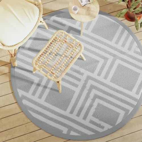 Tidyard Outdoor-Teppich Bambusmatte Wohnzimmerteppich Badezimmerteppich Bambusteppich rutschfest für Wohnzimmer,Läufer Küchenteppich Flurteppich Grau Ø160 cm PP