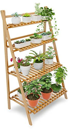 Pflanzenständer mit 4 Ebenen, Blumenständer, Blumenständer, zusammenklappbarer Blumenkasten, Leiter-Pflanzkasten, Eck-Pflanzkasten für Terrasse, Garten, Balkon (Größe: 100 cm)