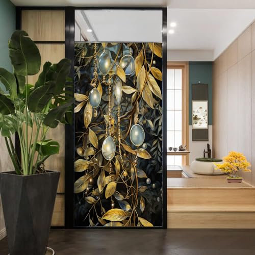 Película decorativa para ventana de vitrales para el hogar, bloqueo solar, esmerilada, con hermoso diseño de plantas, 31.5 pulgadas de ancho x 47.2 pulgadas de largo