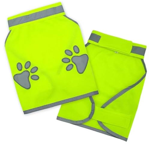 Reflektierende Hundeweste – Warnschutzjacke mit Hundepfotenmuster | Fluoreszierende Sicherheitsweste für Haustiere im Freien | Nacht-Hundebekleidungsweste für Jagd, Training