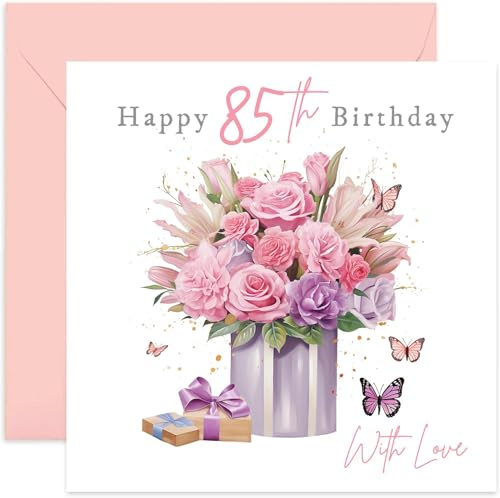 Geburtstagskarte zum 85. Geburtstag für Freundin, Blumenstrauß, Geschenk zum 85. Geburtstag für sie, traditionelle Geburtstagskarten für Frauen, schönes Design für sie