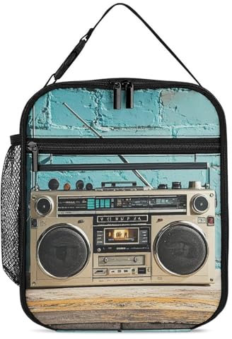 Boombox Lunchbox im Vintage-Stil, tragbar, isoliert, mit doppeltem Reißverschluss und Handschlaufe, auslaufsicher, Kühltasche für Arbeit, Büro, Reisen, Picknick, Männer und Frauen