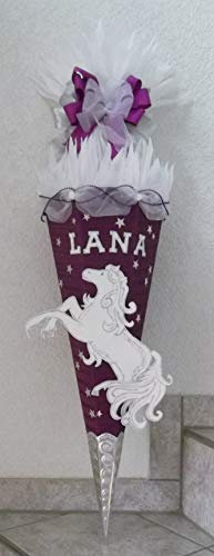 Schultüten Bastelset Einhorn/Pferd lila-weiß mit Organza, Metallspitze und Sterne MaterialType 3D Wellpappe-Rohling