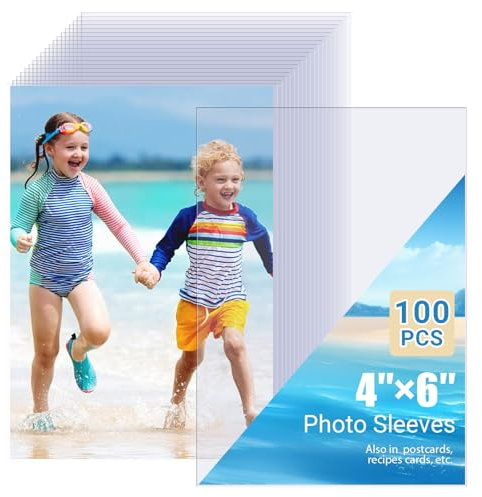 Fotohüllen, 10 x 15 cm, 100 Stück, Archivsichere und wasserdichte Kunststoff-Fotokartenhülle, weiche, transparente Hüllen für Fotos, Postkarten, Rezeptkarten