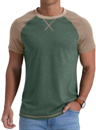 QIXING Herren T-Shirt aus Baumwolle Kurzarm Rundhals Sommer T Shirt Leicht Regular Fit Atmungsaktiv Casual Oberteile(B03 VG Grün, L)