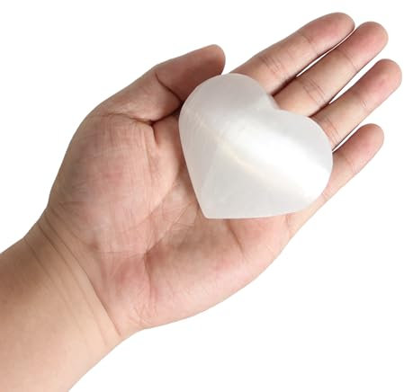 1 Stück Herzform Selenit Stein | Herz Kristall ca. 100g | Heilstein Edelstein | Herz Handschmeichler weit verbreitet für Reiki, Heimdekoration, Reinigung und Meditation