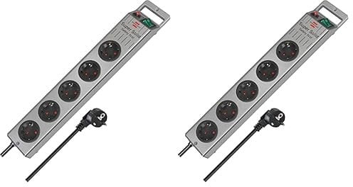 Brennenstuhl Super-Solid Steckdosenleiste 5-Fach (Mehrfachsteckdose mit Schalter und 2,5m Kabel - aus bruchfestem Polycarbonat) schwarz/Silber (Packung mit 2)