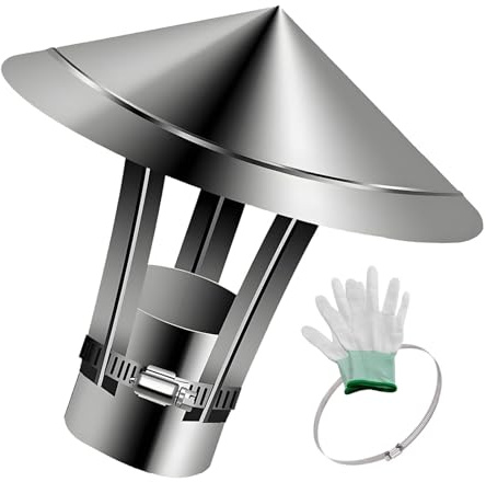 50 Mm-250 Mm Kaminofen Regenhut, Haus Schornsteinabdeckung In Edelstahl 304 Mit Handschuh, Schornstein Entlüftungshaube Regenhaube, Für Kamin Und Ofen(160 mm/6.3 in)