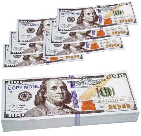 200 Blätter Fake Money, 100$ Fake Geld, Prop Money, Fake Dollar Scheine, Spielgeld Dollar für Money Gun, Spielen, Filme, Werbung, Spiele, Partys, Magie, Streiche