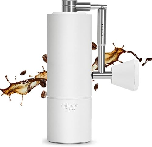 TIMEMORE Chestnut C3s PRO, manuelle Kaffeemühle, Upgrade integriertes Ganzmetallgehäuse, Edelstahl S2C Kegelschliff, Handkaffeemühle mit Klappgriff, für Espresso bis French Press, Weiß