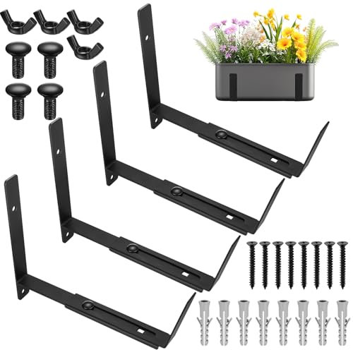4 soportes de caja de ventana, soportes ajustables de 5.9 a 11.8 pulgadas para alféizar de ventana, macetas de balcón, macetas para barandillas, soporte colgante al aire libre para valla, balcón