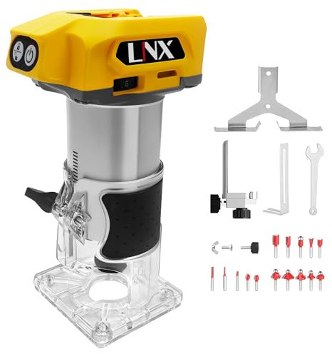 L1NXIXI Cordless Router Tool for Dewalt 20V battery, 800W Trim Router with 6 Variable Speeds, 30000 RPM Wood Routers for Woodworking, Cordless Compact Router with 12PCS 1/4” Router Bits (NO BATTERY)