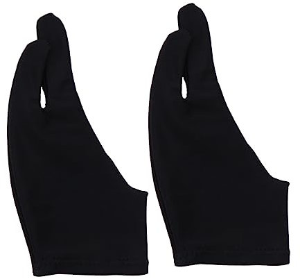 EXAOMBLE Artist Two Finger Gloves 2pcs Black l Curved Design for Drawing and Sketching Breathable and Anti-Static for Graphic Tablets and Paintings