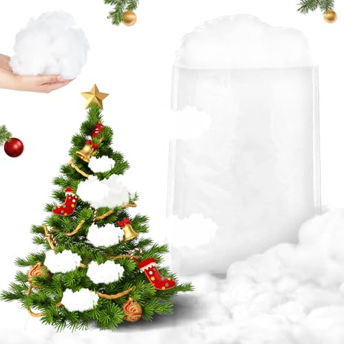 ISparbox Watte Deko Weihnachten, 160g Weihnachten Künstlicher Schnee, Weich Flauschig Schneewatte Deko, Schneedeko Kunstschnee Watte, Watte Deko Schnee für Kamin Tischen Weihnachtsbäumen Boden