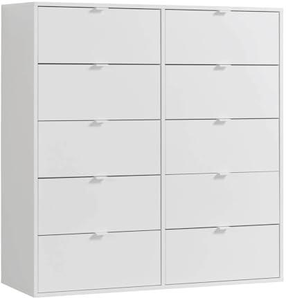 mokebo Kommode 'Die Stilvolle' (110x117x40cm) Highboard, Anrichte, Sideboard, Nachttisch, Schubladenschrank für Schlafzimmer, Flur & Kinderzimmer mit 3 Schubladen aus Holz in Weiß