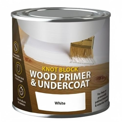 Knot Block Wood Primer and Undercoat White, Quick-Drying, Easy-to-Apply, DIY Enthusiasts, Perfect for Doors, Windows, Frames, Interior and Exterior Use, 750ml