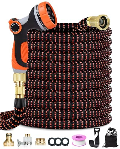 Garden Hose Pipe, 45M/150FT Expandable Garden Hose, 10 Spray Mode Hosepipe for Garden, 4 Layer Latex, 3/4&1/2 Metal Connectors, Hands-Free Spray Gun, Flexible & No-Leak Water Hose, Orange