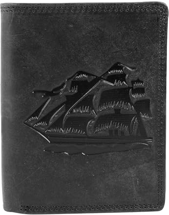 Akzent Geldbörse für Herren aus Leder in Schwarz, Geldbeutel mit Druckknopf in 9 x 12 x 2 cm