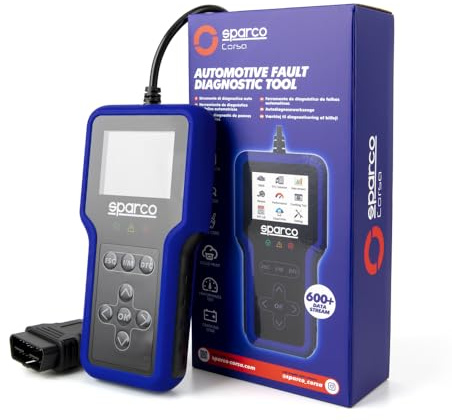 Sparco Dispositivo di Diagnosi Auto OBD2 Scanner Lettore Codici Errore Motore e Trasmissione con Test Batteria ed Emissioni I/M Readiness Multilingue per Veicoli a Benzina