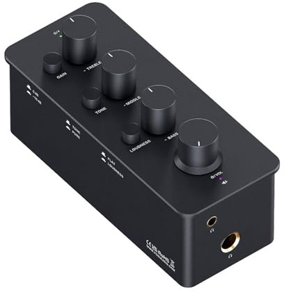 Vituord Amplificatore per Cuffie, Equalizzatore, Preamplificatore, Amplificatore Analogico Portatile in Classe A, con Controllo dei Toni Bassi, Medi, Acuti E Compensazione del Volume