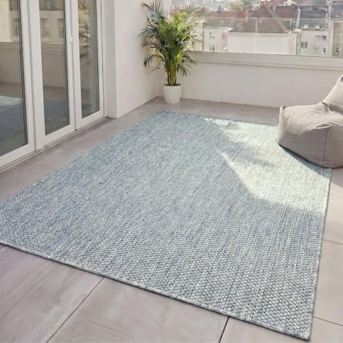 benuta Basic In- & Outdoor Teppich Wohnzimmer Iowa - Blau 300x400 cm - Boho Jute-Look wetterfest für Balkon, Terrasse - Schlafzimmer, Küchenteppich & Wohnzimmerteppich - Strapazierfähig & Robust