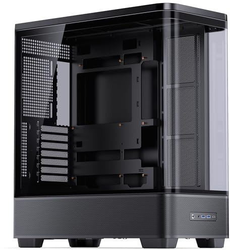 Jonsbo TK-5 PC-Gehäuse – schwarz | ATX Midi-Tower mit Tempered Glass, Panorama-Design und Platz für bis zu 10 Lüfter