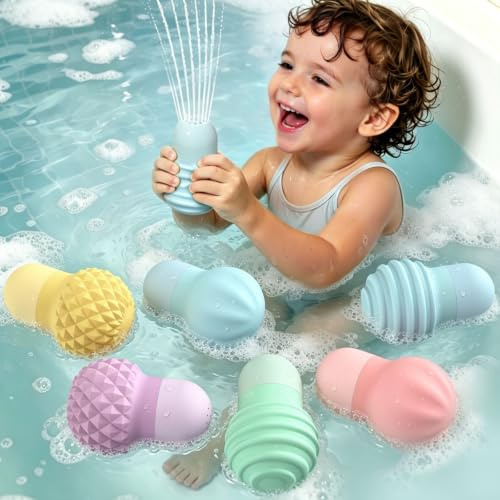 ddLUCK Juguetes Baño, Texturizados, 6 Piezas, Libres de BPA, para Bebés | Silicone souple, Séchage rapide, anti-moisissure. Idéal pour bain & piscine. Cadeau enfant dès 1 an.