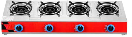 Genérico 4-Burner Gas Stove, 2800W Wok Burner con protección de Llamas, Acero Inoxidable para cocinar Indoor, NG/LPG Compatible, Push-to-Light Ignition, Safe and Durable Home Cooking Appliance