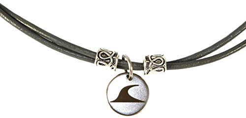 WAVEPIRATE® Echt Leder-Halskette Rondo Grau 40 cm Edelstahl-Verschluss in Geschenk-Box Surfer Herren Männer Damen