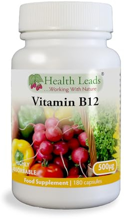 Vitamin B12 Methylcobalamin 500mcg 180 Capsules, Magnesium Stearate Free & No Nasties, B12 contributes to the Reduction of Tiredness and Fatigue, Normal Function of the Immune System, Made in UK