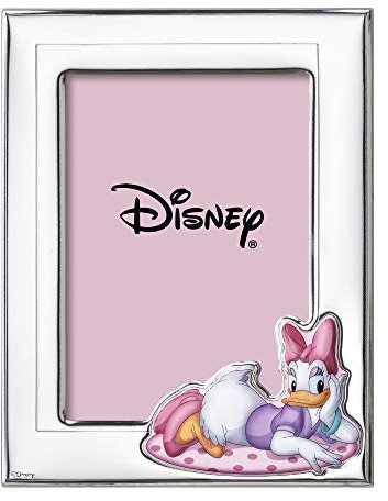 VALENTI & CO - Disney Baby - Paperina Daisy Duck - Cornice Porta Foto in Argento con dettagli dipinti a Colori da Tavolo o Comodino per la Cameretta della Bambina - Idea Regalo Battesimo o Compleanno
