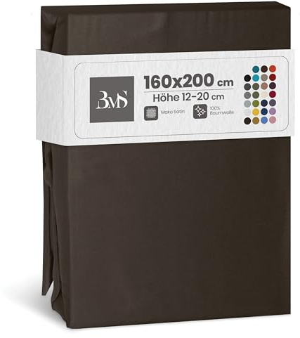 Bettwaesche-mit-Stil Mako Satin Spannbettlaken Spannlaken Spannbetttuch (160 cm x 200 cm, Matratzenhöhe 12-20 cm, Espresso Braun)